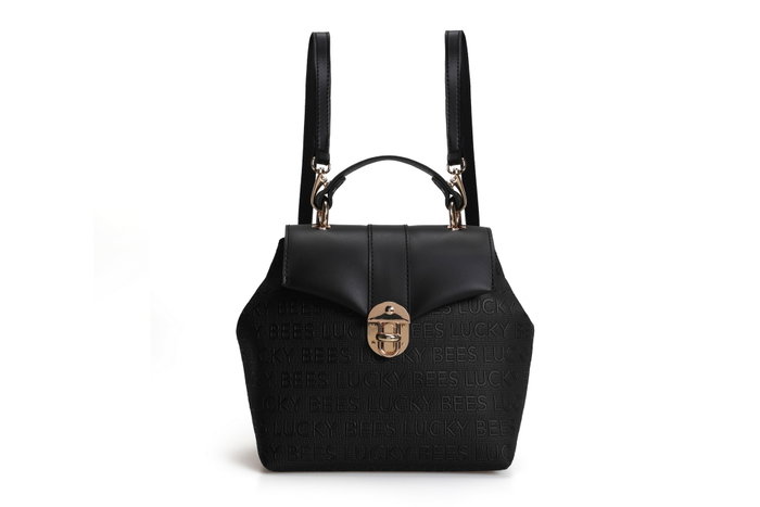 Lucky Bees 1214 Mochila de piel de polivinilo, Negro, 20x10x23 cm